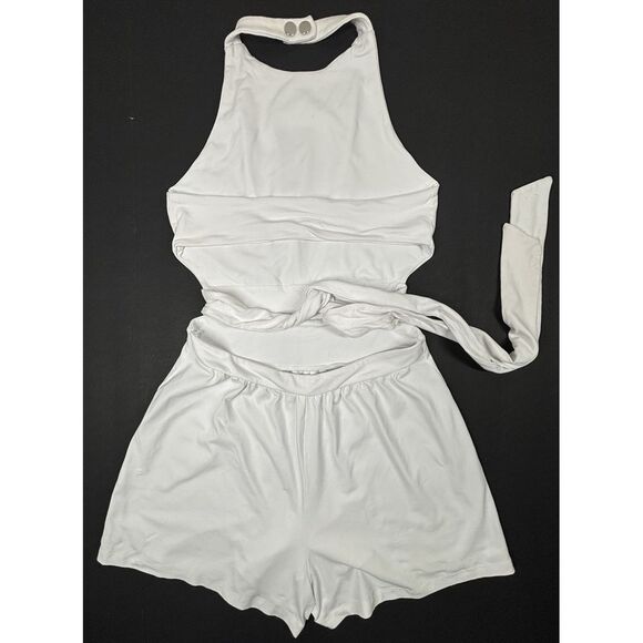 Revolve Susana Monaco High Halter Romper Sugar White Womens Medium Stretch EUC - Picture 3 of 10
